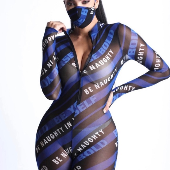 Zip up mesh thumbhole romper with mask - Picture 2 of 3